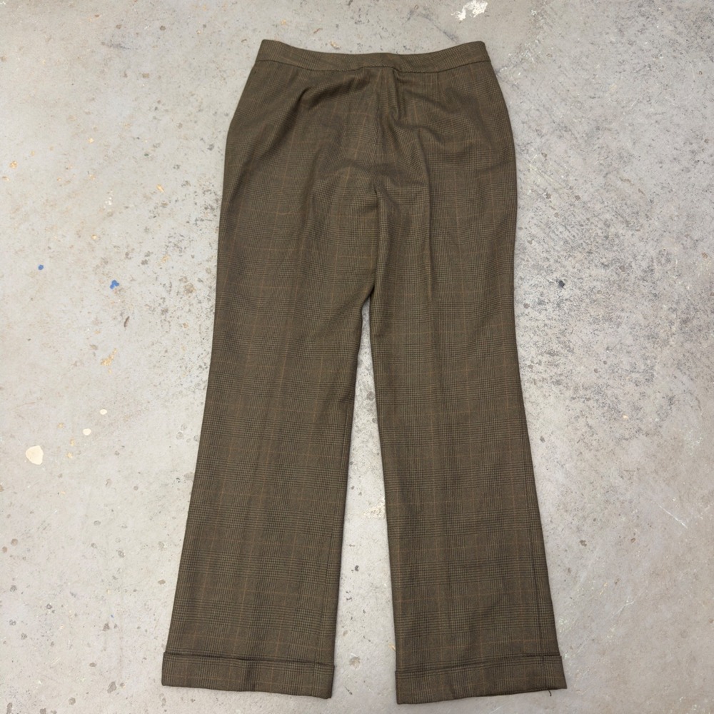 Lauren Ralph Lauren Brown Glen Plaid Wool Cuffed Trousers Pants Size 12 - Picture 6 of 8